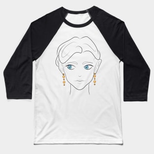 Blue Eyes Golden Earrings Concerned Girl Baseball T-Shirt